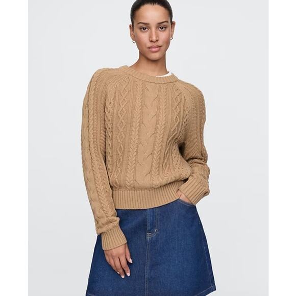 GAP Medium TALL Classic Cable-Knit Sweater Camel tan brown fisherman preppy - Picture 3 of 8